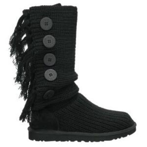Ugg Black Cardy Fringe Slouch Classic Knit Knee High Boots 7